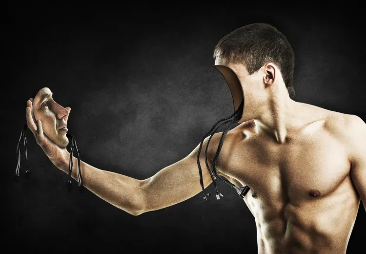 BioSample robot humain saisie son visage dans ses mains