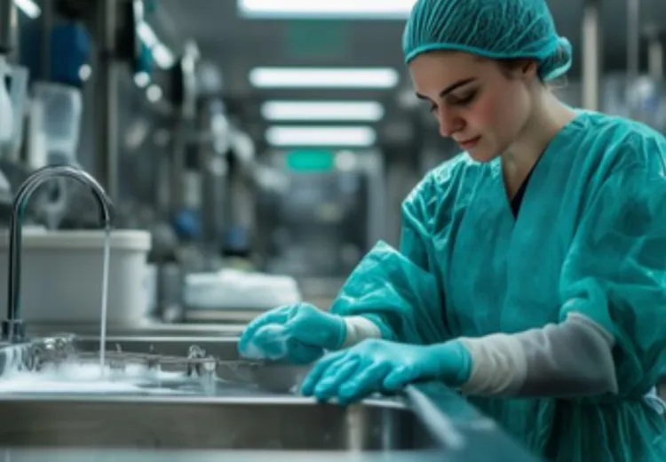 image d'une femme qui désinfecte son lieu de travail
