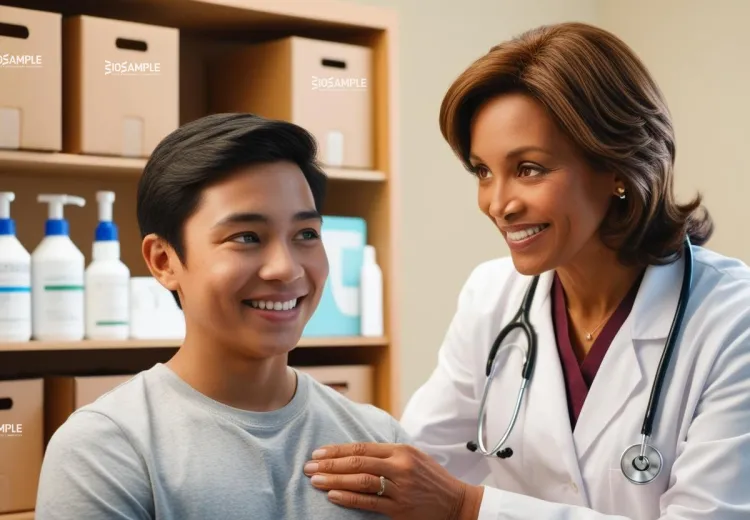 image d'une femme qui soigne son patient qui est souriant