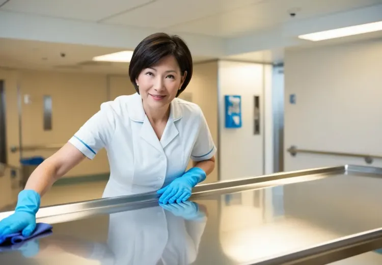 femme qui nettoie dans un hopital