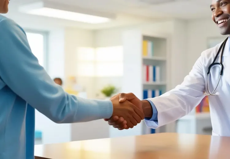 médecin qui serre la main d'un patient 