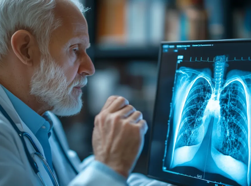 Image d'un médecin qui analyse une radio d'un paumons 