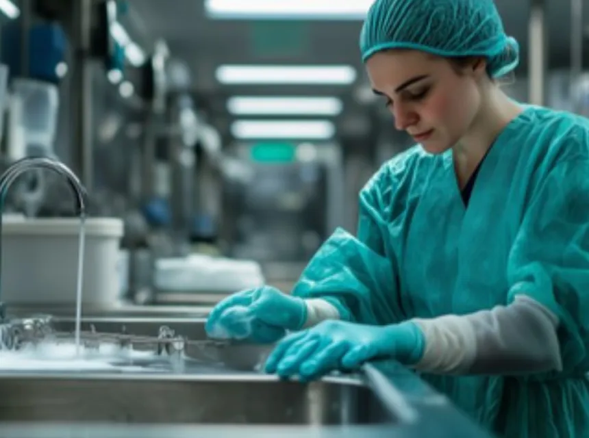 image d'une femme qui désinfecte son lieu de travail