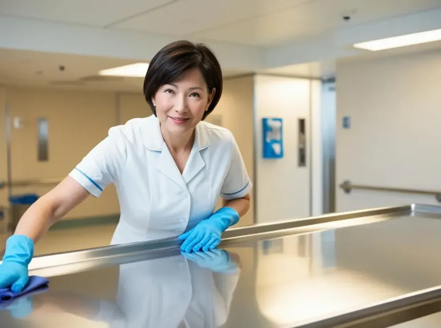 femme qui nettoie dans un hopital