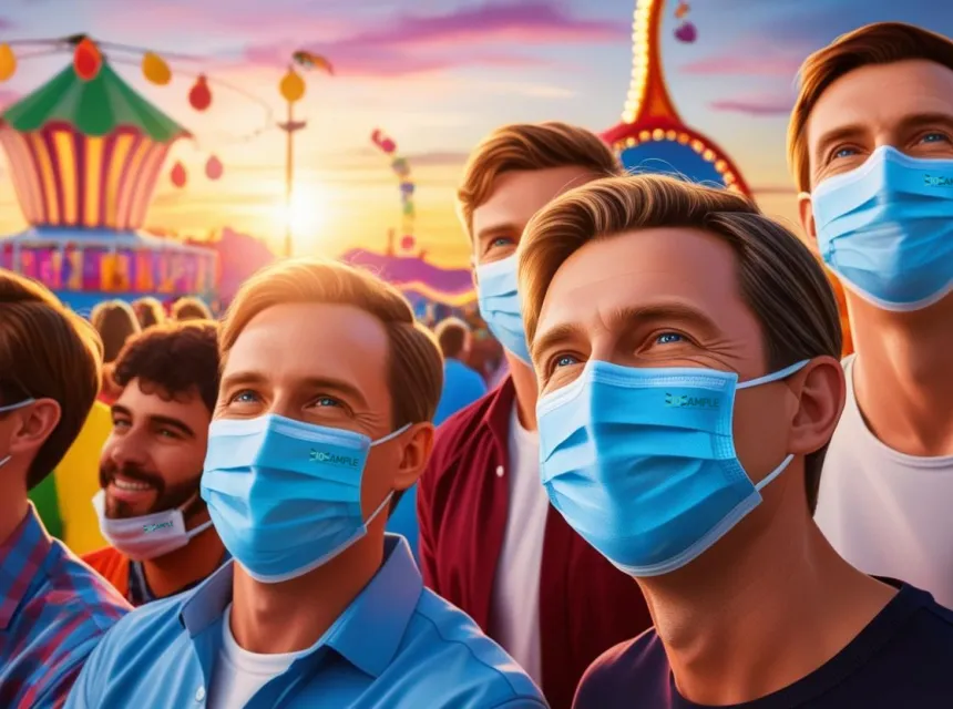 Image de plusieurs personnes dans un carnaval avec des masques de protection 