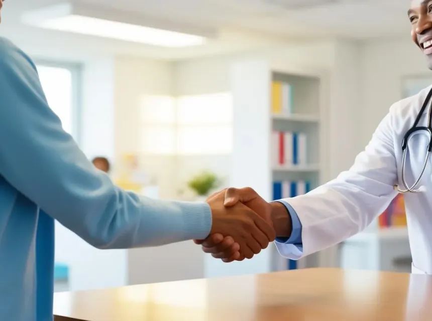 médecin qui serre la main d'un patient 