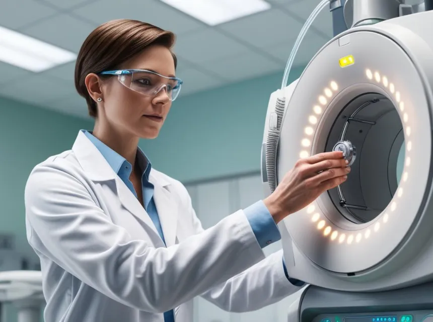 Image d'un médecin qui répare une machine médical